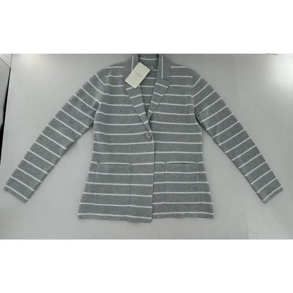 Kinross Cashmere Cardigan Blazer Knit Sz S Grey Notch Preppy Pockets Career $375 - Picture 2 of 10